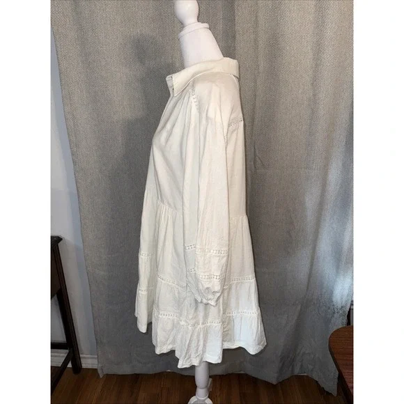 MAEVE Women's Linen Edition The Bettina Tiered White Mini Shirt Dress Size Small - Picture 5 of 12